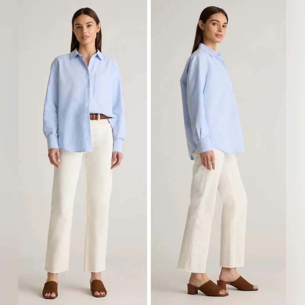 like new quince organic cotton relaxed oxford button up shirt pale blue XS - Picture 10 of 13